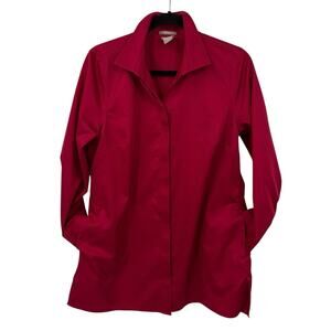 Chicos 0 No Iron Button Up Shirt size Small Cotton Deep Pink Sateen Long Sleeve